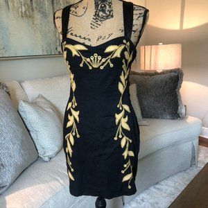 Free People Black Gold Embroidered Party Mini Dress